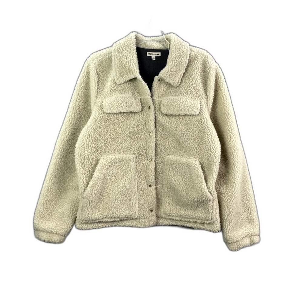 Toad&Co Sherpa Jacket Womens Large Flap Pockets Snap Front Winter Academia Surf